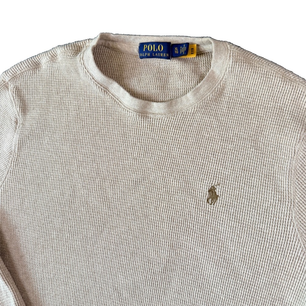 Polo Ralph Lauren Shirt Mens X-Large Beige Waffle Knit Pony Logo Winter READ